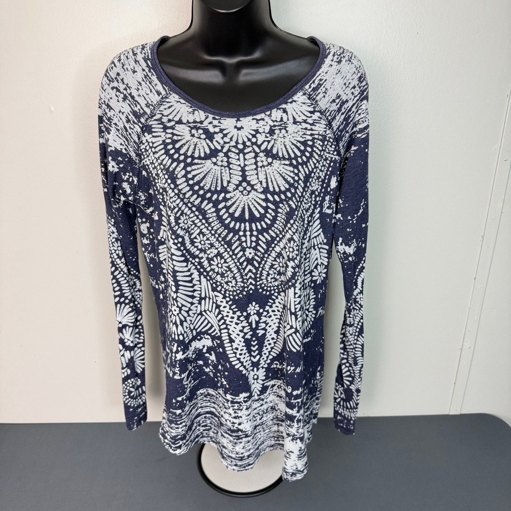 INC Top Womens Small Medallion Print Rhinestone Long Sleeve Raglan Festival